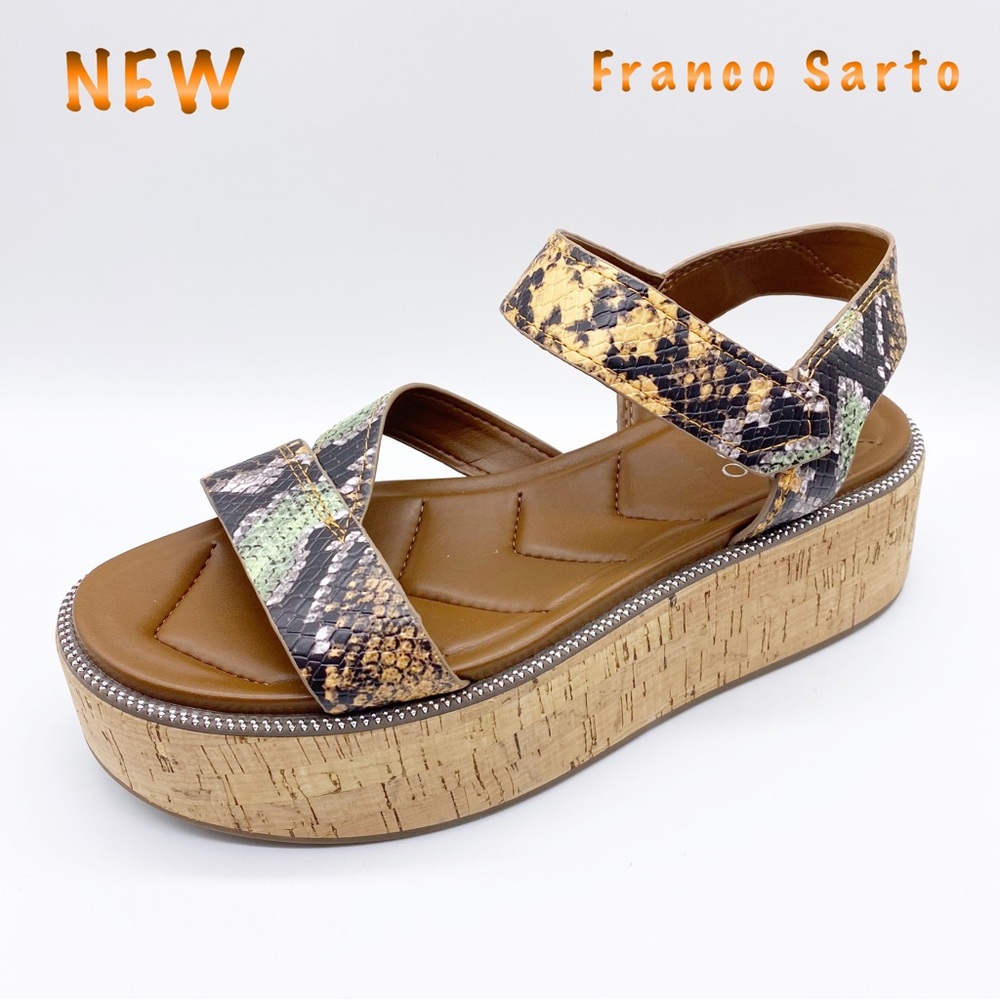 Franco Sarto Snake Print Platform Sandal in Brown and Tan